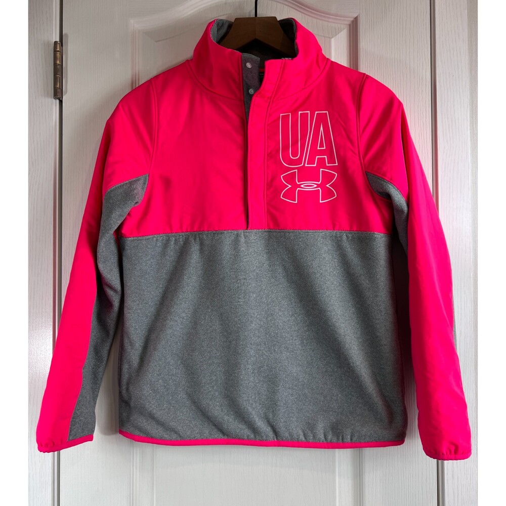 Under Armour UA Girls Phenom Fleece ½ Snap Hot Pink Gray Pullover Youth Size XL